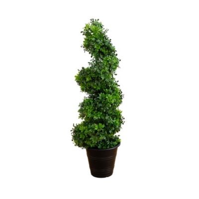 Nearly Natural 3-Foot UV Resistant Boxwood Spiral Topiary Artificial Tree in Decorative Planter (Indoor/Outdoor), Green