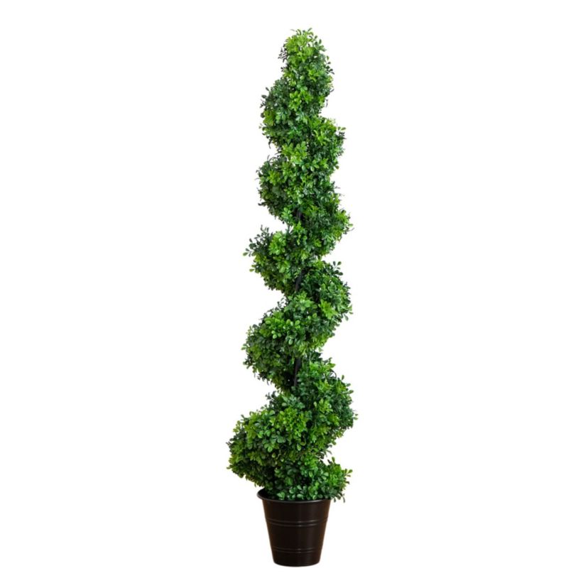 5-Foot UV Resistant Boxwood Spiral Topiary Artificial Tree in Decorative Planter (Indoor/Outdoor)