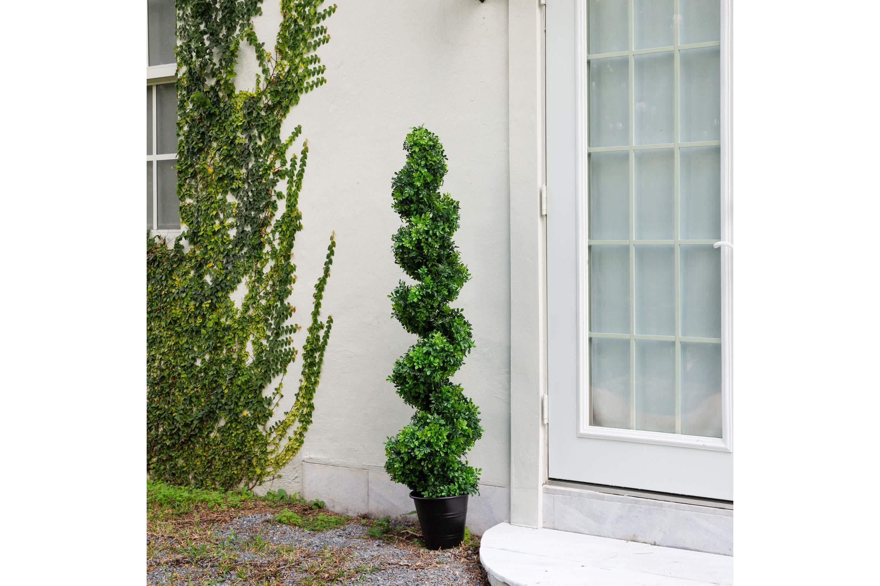 5-Foot UV Resistant Boxwood Spiral Topiary Artificial Tree in Decorative Planter (Indoor/Outdoor)