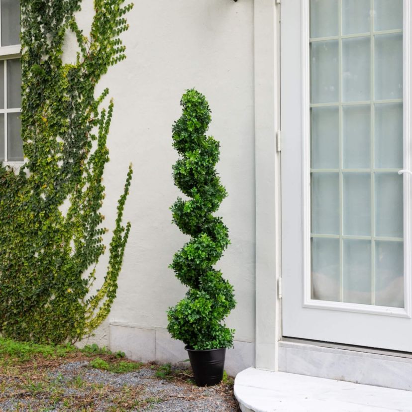 5-Foot UV Resistant Boxwood Spiral Topiary Artificial Tree in Decorative Planter (Indoor/Outdoor)