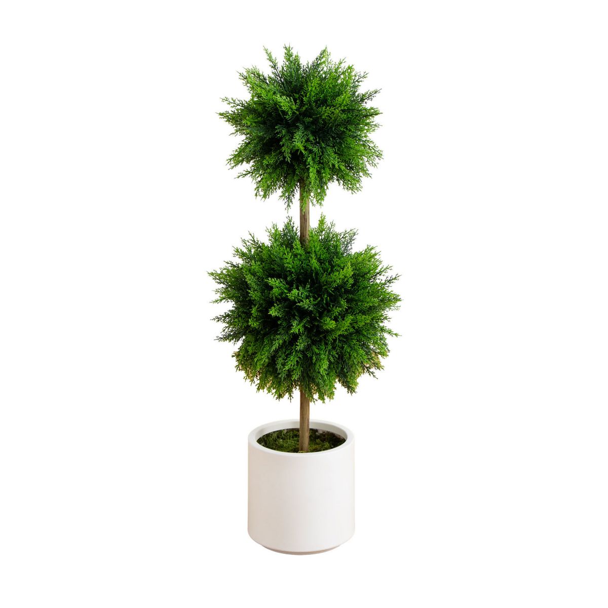 3.5-Foot UV Resistant Artificial Cedar Double Ball Topiary Tree in White Decorative Planter (Indoor/Outdoor)