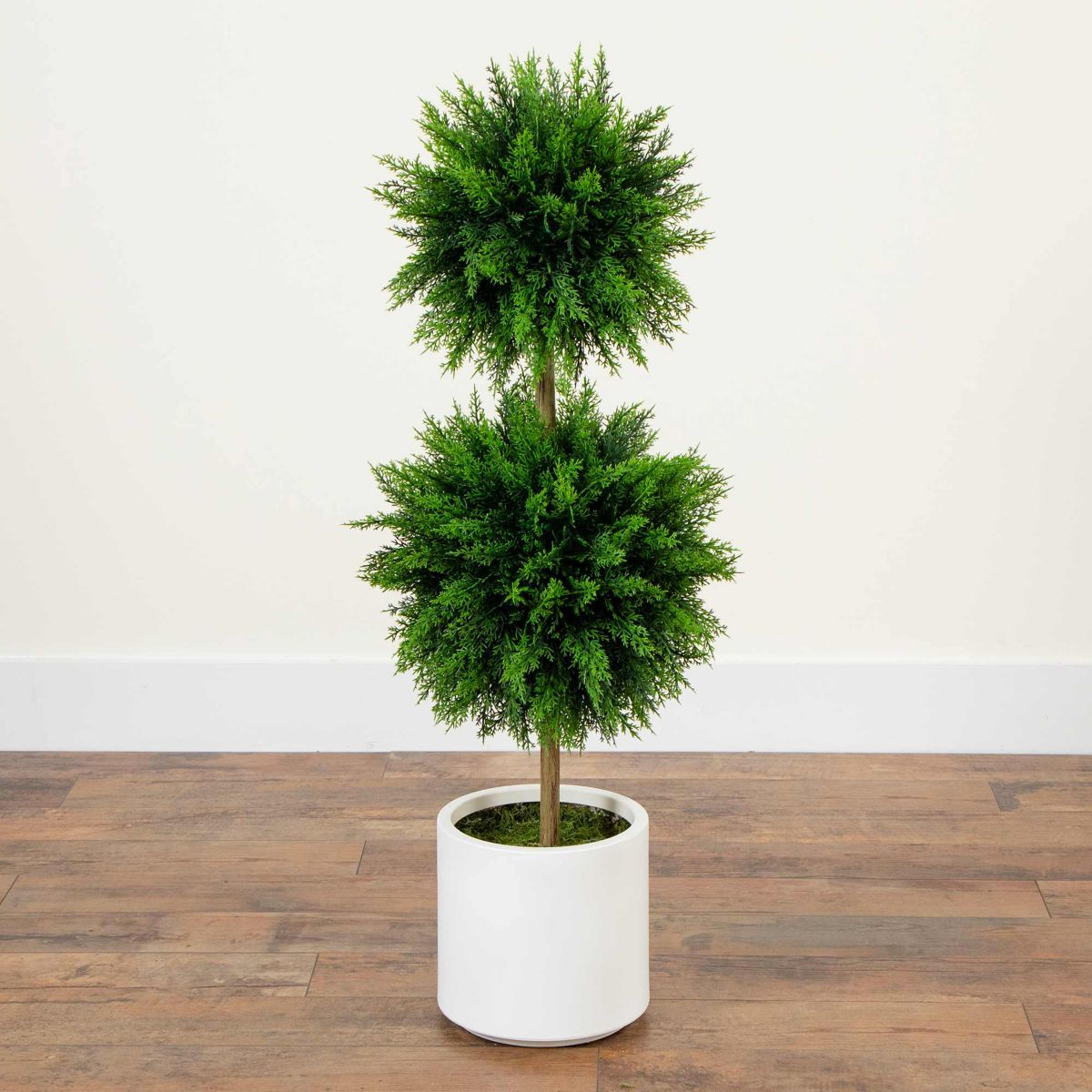 3.5-Foot UV Resistant Artificial Cedar Double Ball Topiary Tree in White Decorative Planter (Indoor/Outdoor)