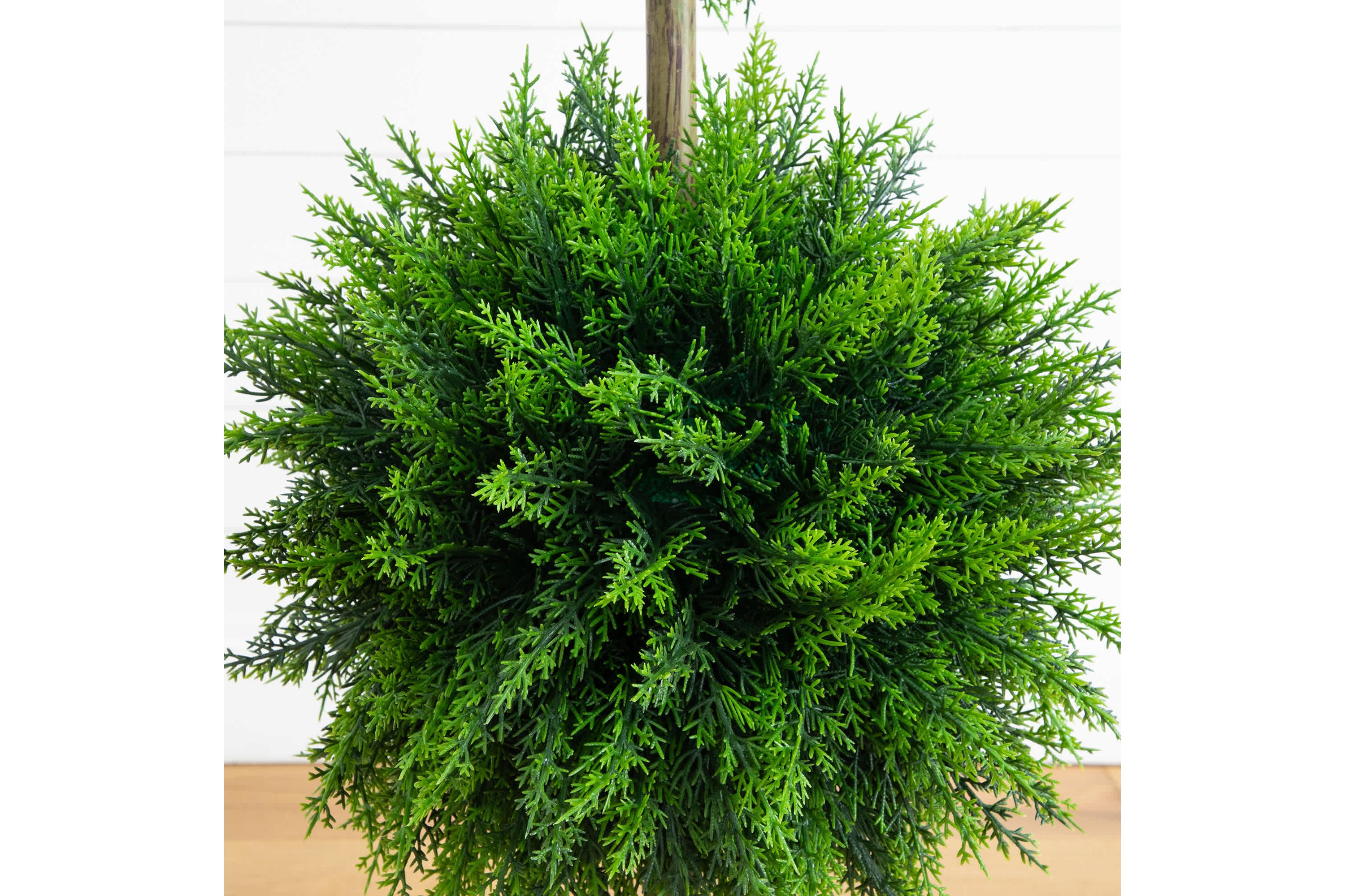 3.5-Foot UV Resistant Artificial Cedar Double Ball Topiary Tree in White Decorative Planter (Indoor/Outdoor)