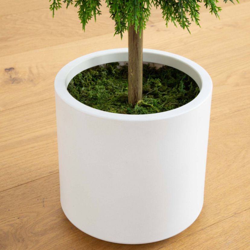 3.5-Foot UV Resistant Artificial Cedar Double Ball Topiary Tree in White Decorative Planter (Indoor/Outdoor)