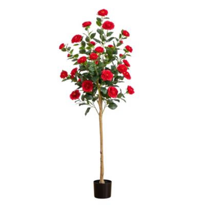 Nearly Natural 5-Foot Artificial Red Camellia Rose Tree
