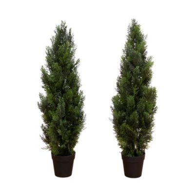 Nearly Natural 3-Foot Artificial Cedar Pine Tree UV Resistant (Indoor/Outdoor) - Set of 2, Green