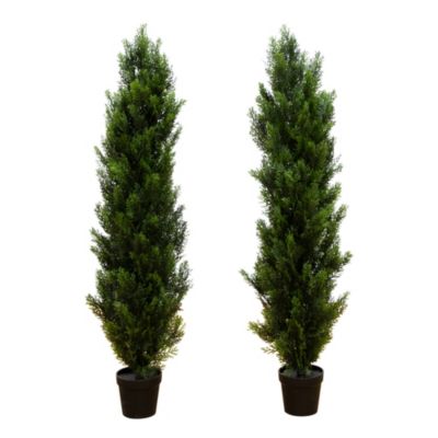 Nearly Natural 4-Foot Artificial Topiary Cedar Tree UV Resistant (Indoor/Outdoor) - Set of 2, Green