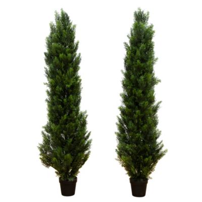 Nearly Natural 5-Foot Artificial Topiary Cedar Tree UV Resistant (Indoor/Outdoor) - Set of 2, Green