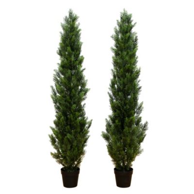 Nearly Natural 6-Foot Artificial Topiary Cedar Tree UV Resistant (Indoor/Outdoor) - Set of 2, Green