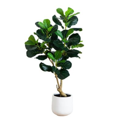 Nearly Natural 4-Foot Artificial Lush Fiddle Leaf Tree in Decorative White Planter