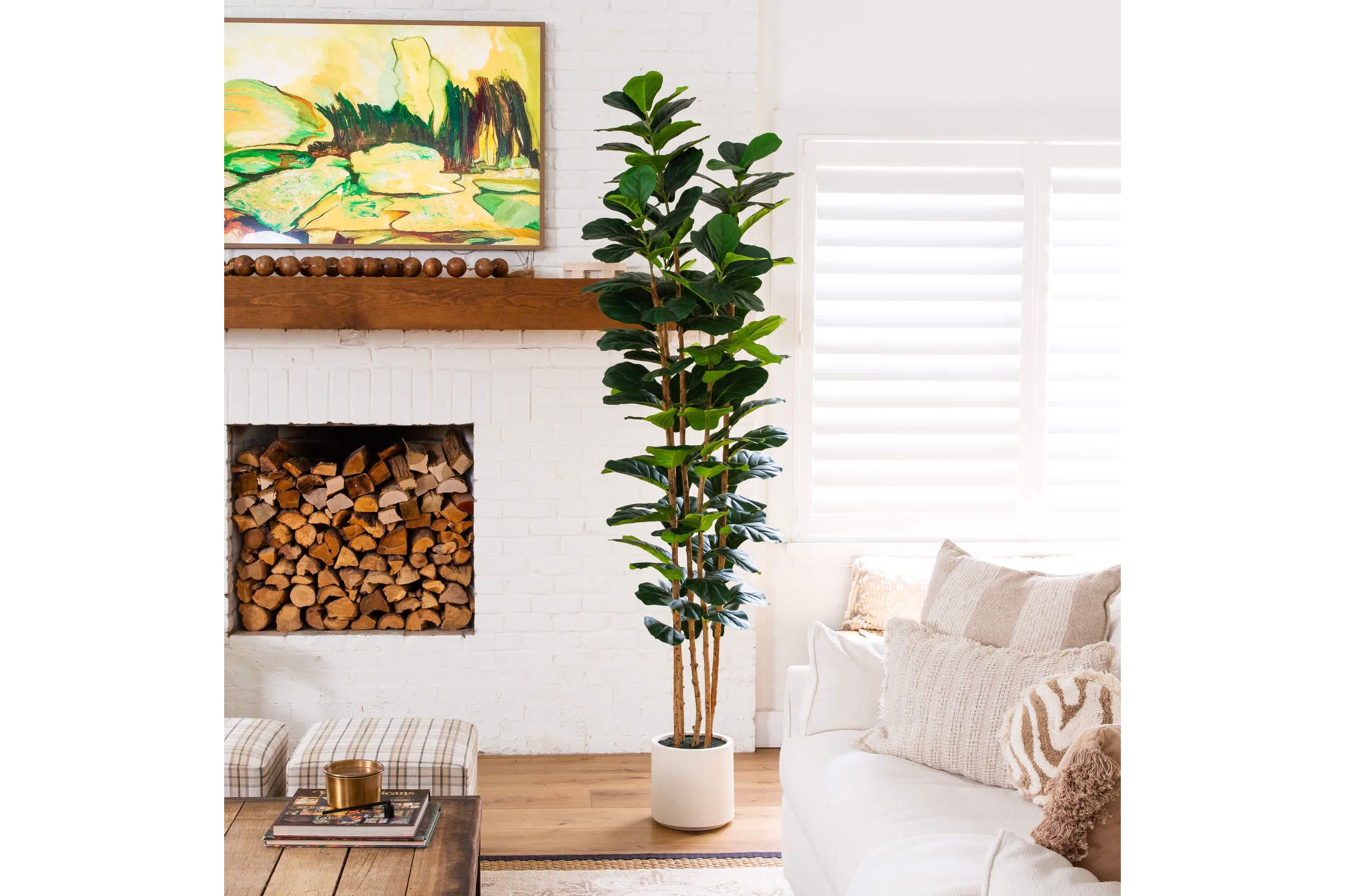 8-Foot Artificial Fiddle Leaf Tree in Decorative White Planter