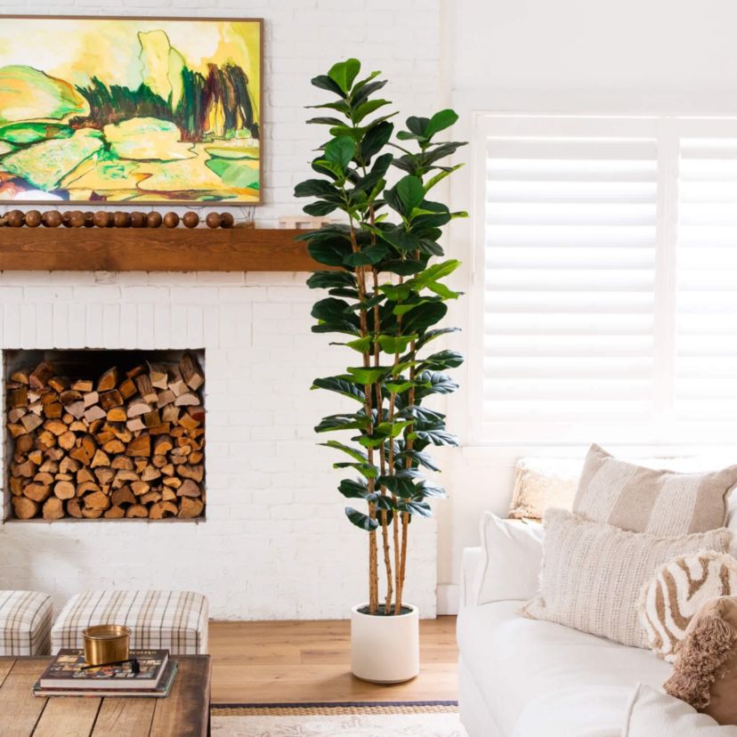 8-Foot Artificial Fiddle Leaf Tree in Decorative White Planter