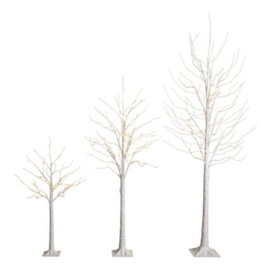 Nearly Natural 4-Foot 6-Foot 8-Foot Pre-Lit Artificial White Birch Trees with LED Lights - Set of 3