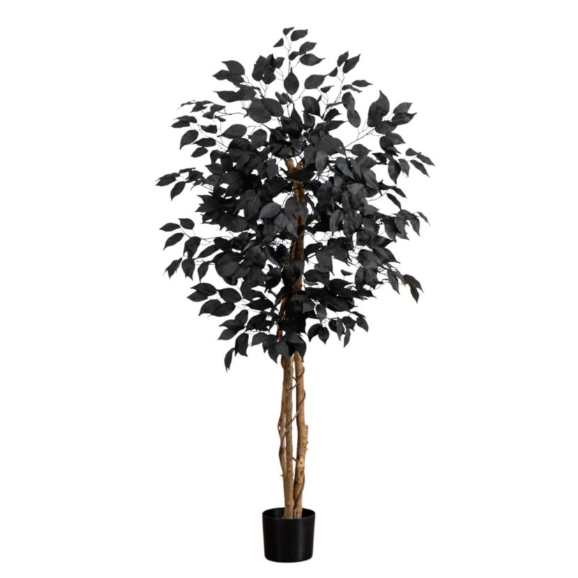 4-Foot Artificial Halloween Black Ficus Tree with Natural Trunk