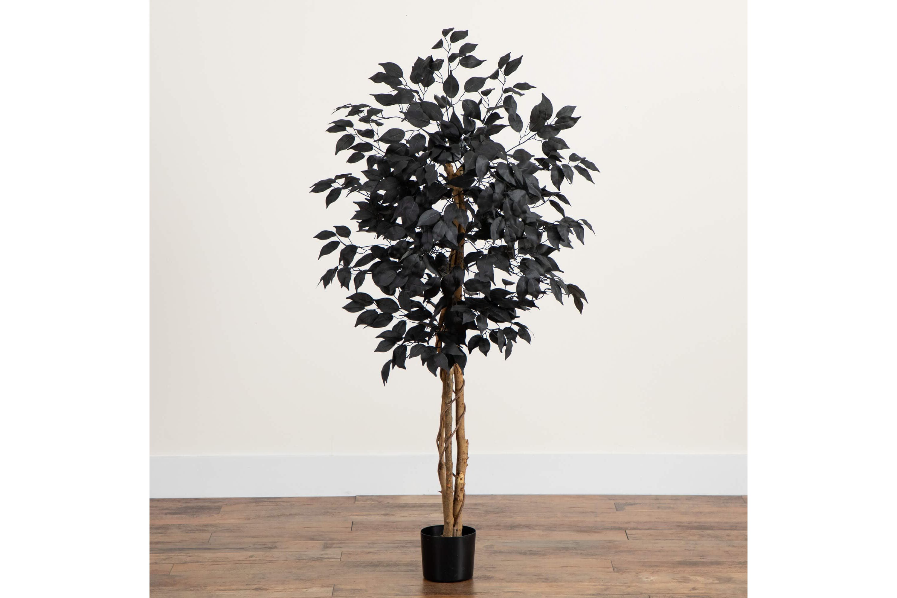4-Foot Artificial Halloween Black Ficus Tree with Natural Trunk