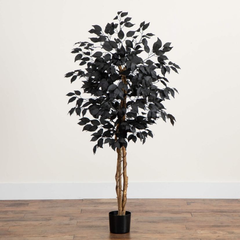 4-Foot Artificial Halloween Black Ficus Tree with Natural Trunk