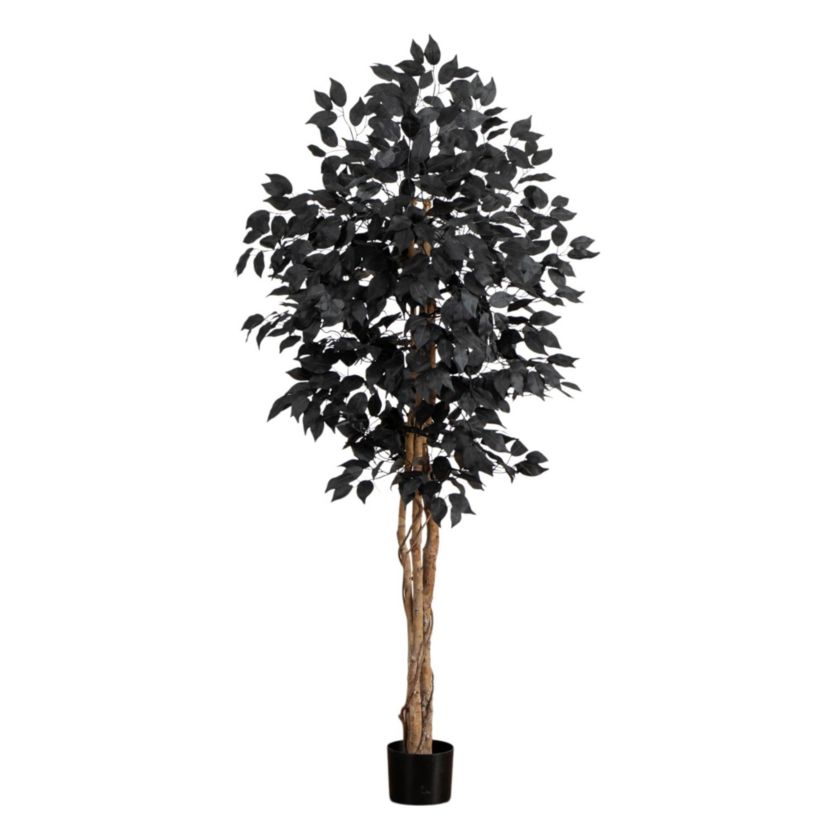 5-Foot Artificial Halloween Black Ficus Tree with Natural Trunk