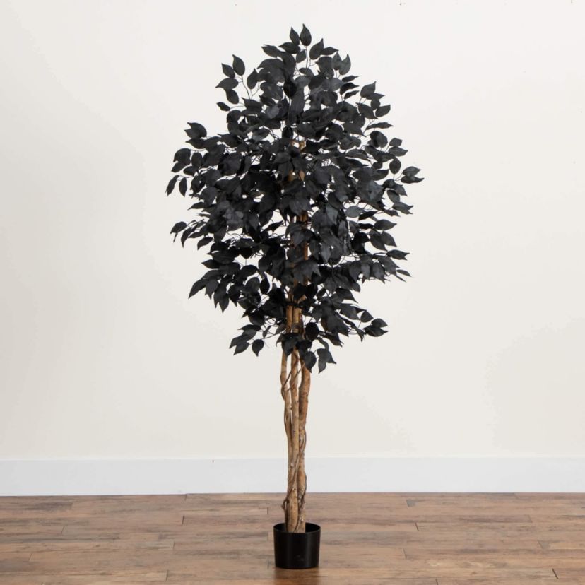 5-Foot Artificial Halloween Black Ficus Tree with Natural Trunk