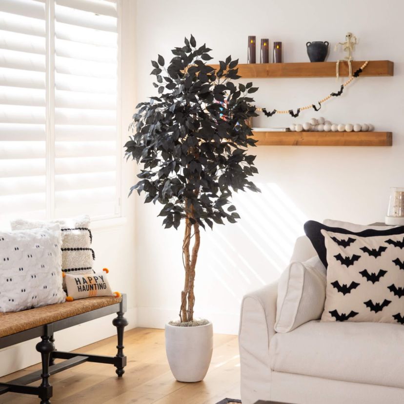 5-Foot Artificial Halloween Black Ficus Tree with Natural Trunk