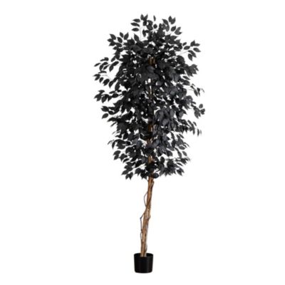 Nearly Natural 6-Foot Artificial Halloween Black Ficus Tree with Natural Trunk