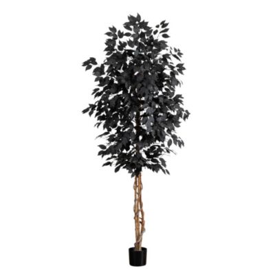 Nearly Natural 7-Foot Artificial Halloween Black Ficus Tree with Natural Trunk