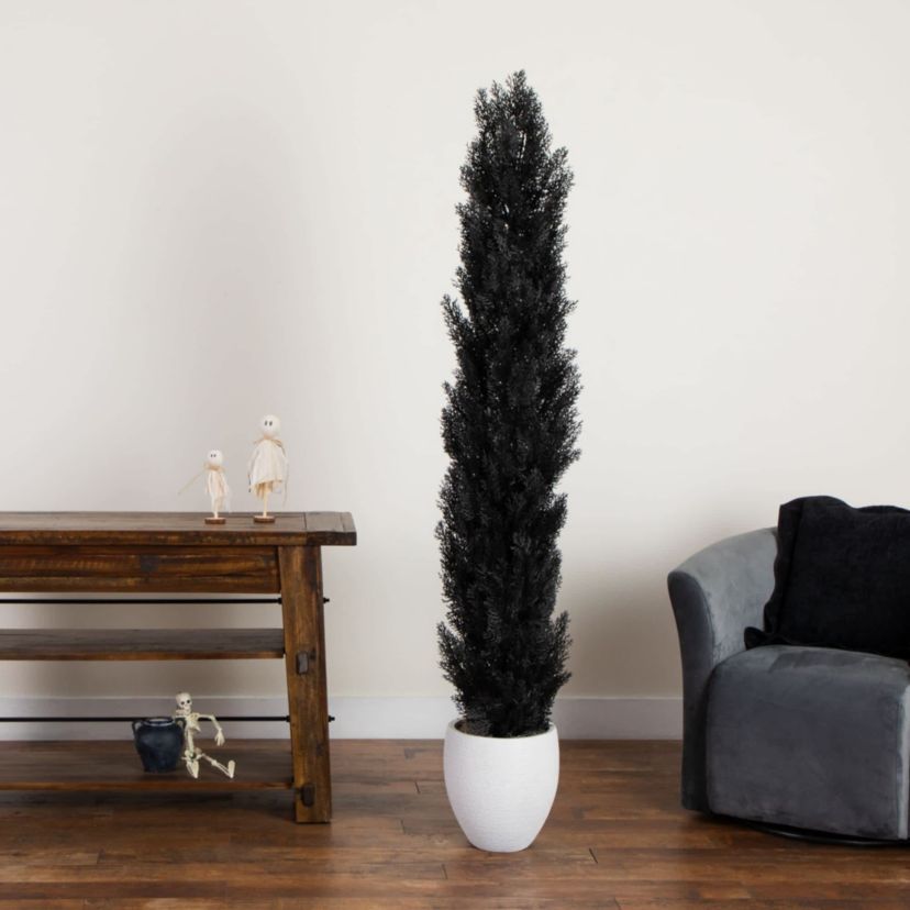 6-Foot UV Resistant Artificial Halloween Black Cedar Tree (Indoor/Outdoor)