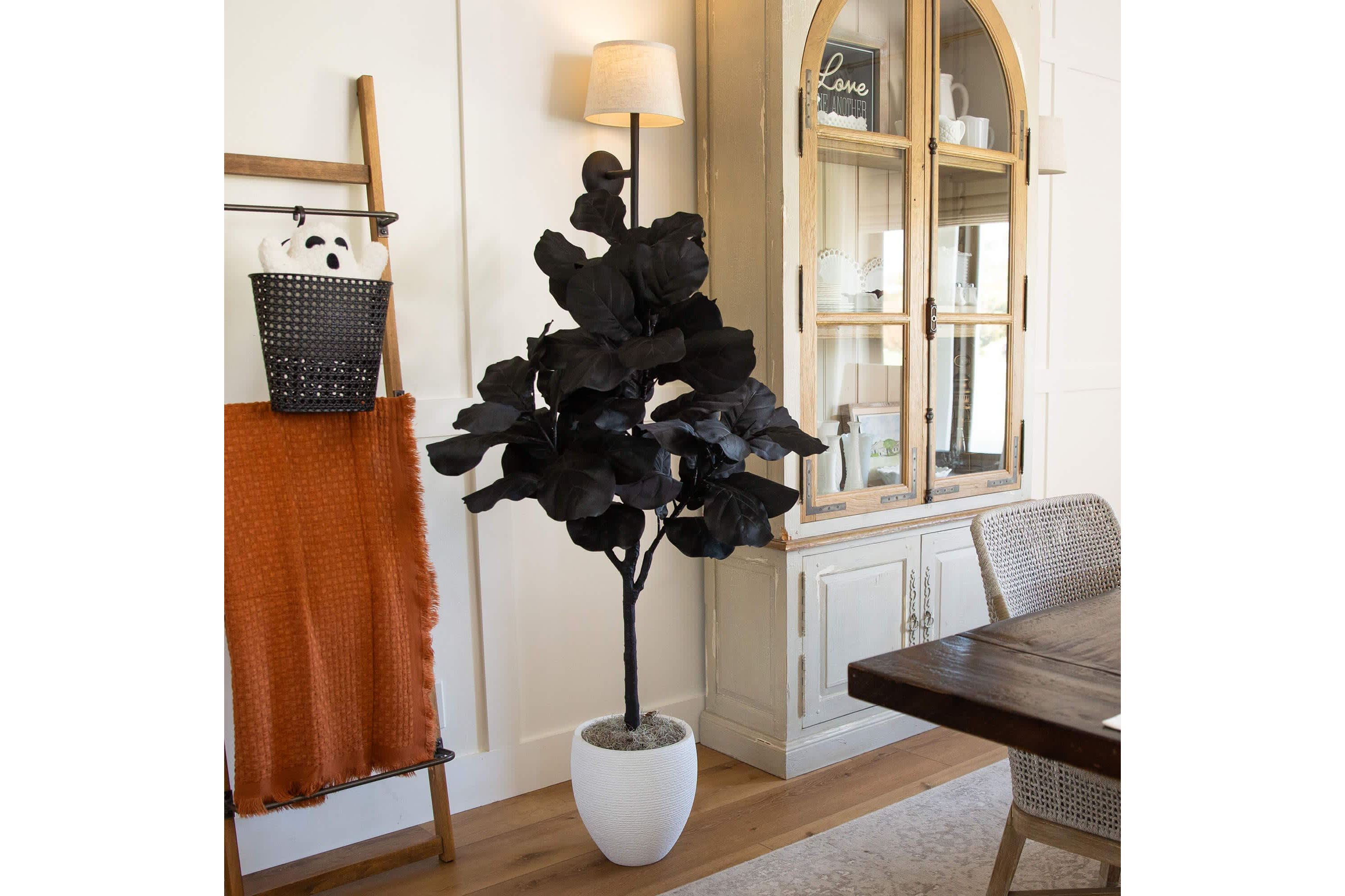 4-Foot Artificial Halloween Black Fiddle Leaf Tree