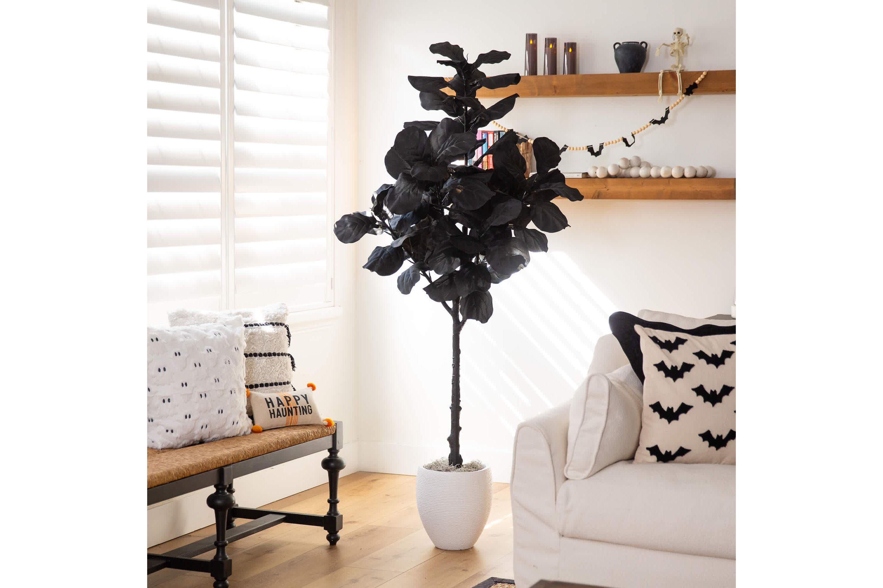 6-Foot Artificial Halloween Black Fiddle Leaf Tree