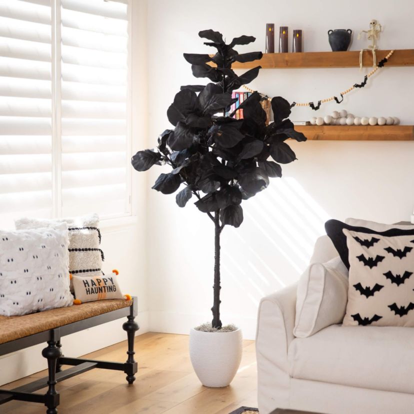 6-Foot Artificial Halloween Black Fiddle Leaf Tree