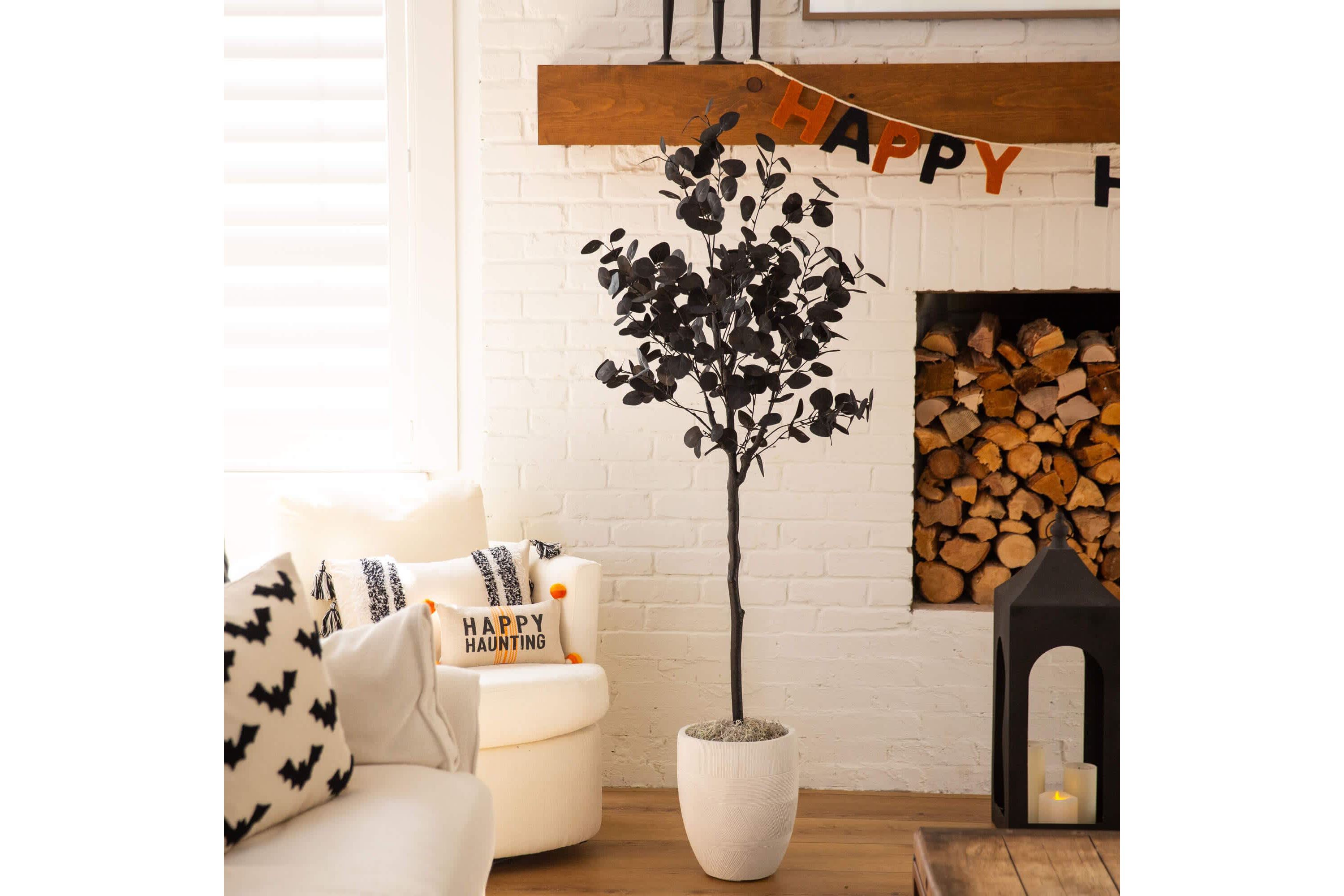 5-Foot Artificial Halloween Black Eucalyptus Tree