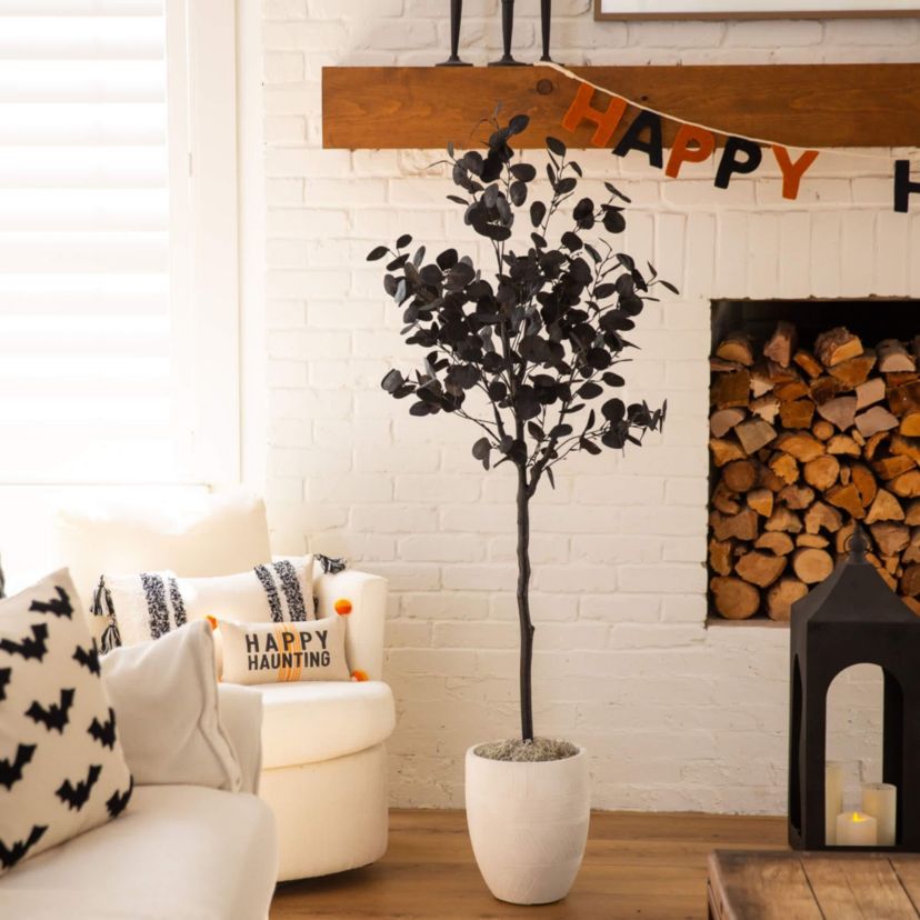 5-Foot Artificial Halloween Black Eucalyptus Tree