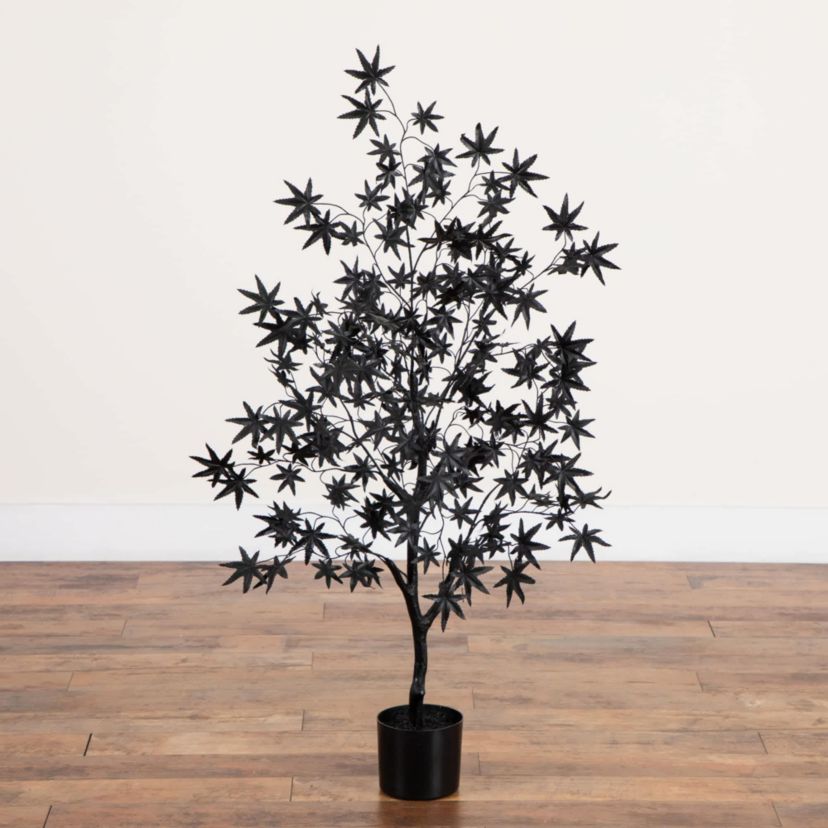 4-Foot Artificial Halloween Eerie Black Maple Tree