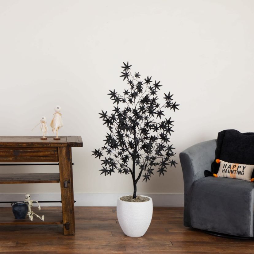 4-Foot Artificial Halloween Eerie Black Maple Tree