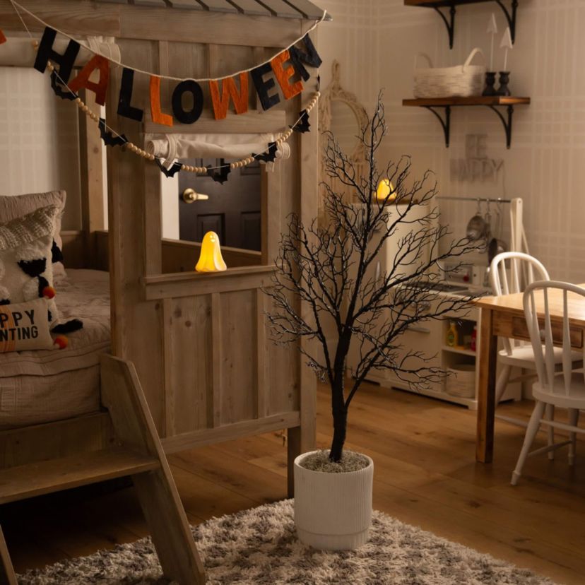 4-Foot Pre-Lit Halloween Minimalist Twig Artificial Fall Tree with 160 Orange & Purple LED Lights