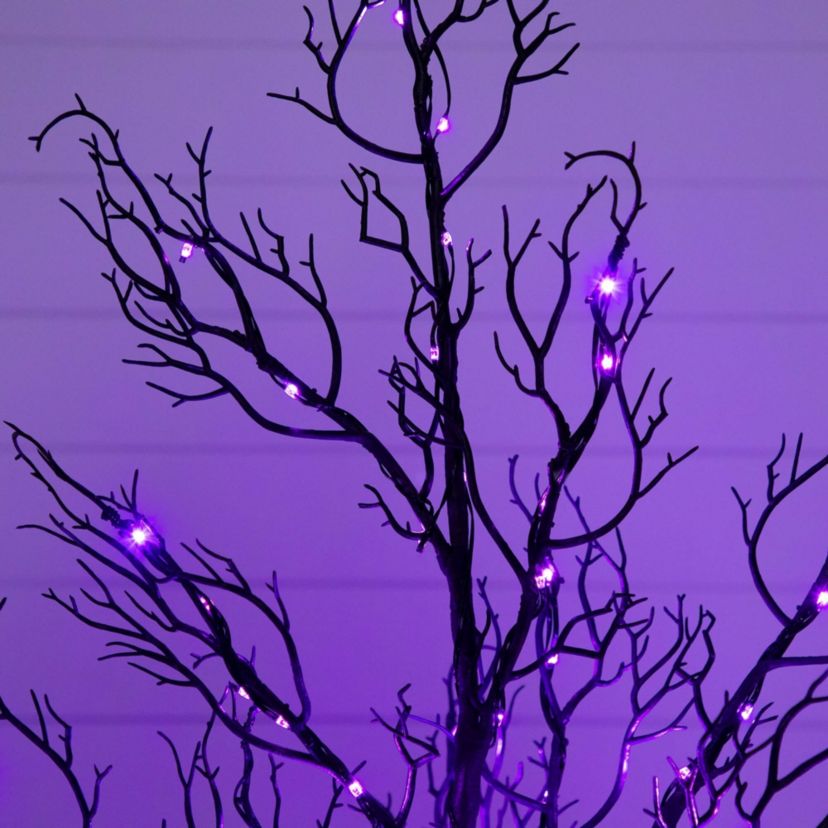 4-Foot Pre-Lit Halloween Minimalist Twig Artificial Fall Tree with 160 Orange & Purple LED Lights