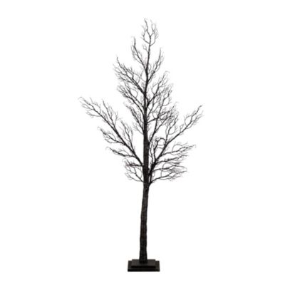 Nearly Natural 5-Foot Pre-Lit Halloween Minimalist Twig Artificial Fall Tree with 240 Orange & Purple LED Lights, Brown