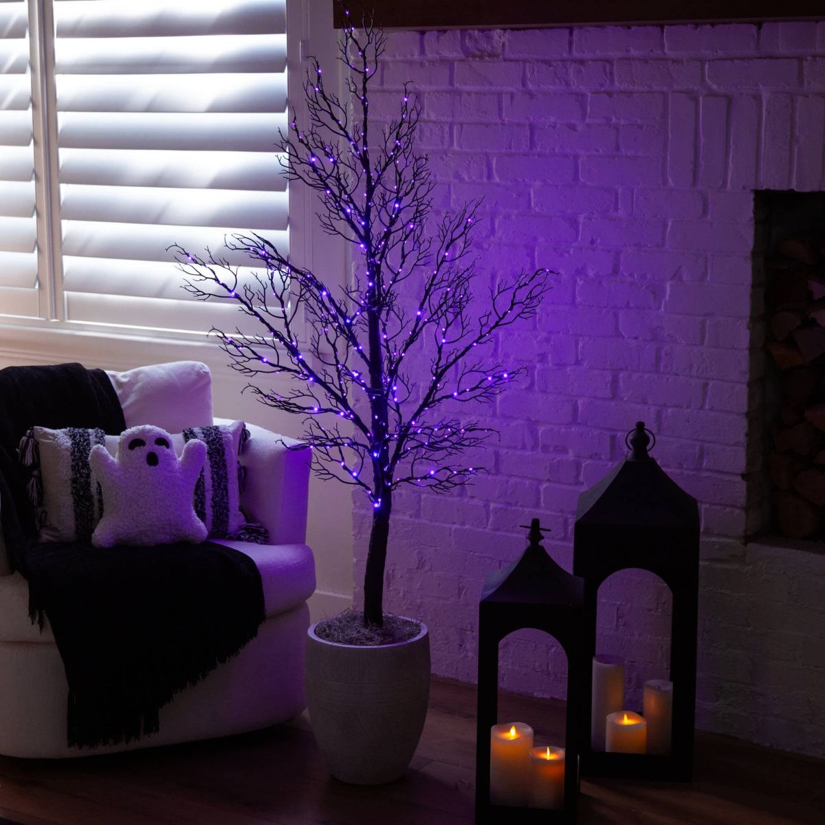 5-Foot Pre-Lit Halloween Minimalist Twig Artificial Fall Tree with 240 Orange & Purple LED Lights