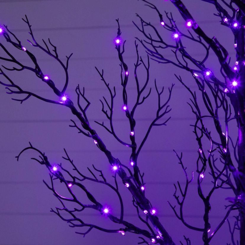 5-Foot Pre-Lit Halloween Minimalist Twig Artificial Fall Tree with 240 Orange & Purple LED Lights
