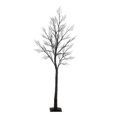 Nearly Natural 7-Foot Pre-Lit Halloween Minimalist Twig Artificial Fall Tree with 400 Orange & Purple LED Lights, Brown