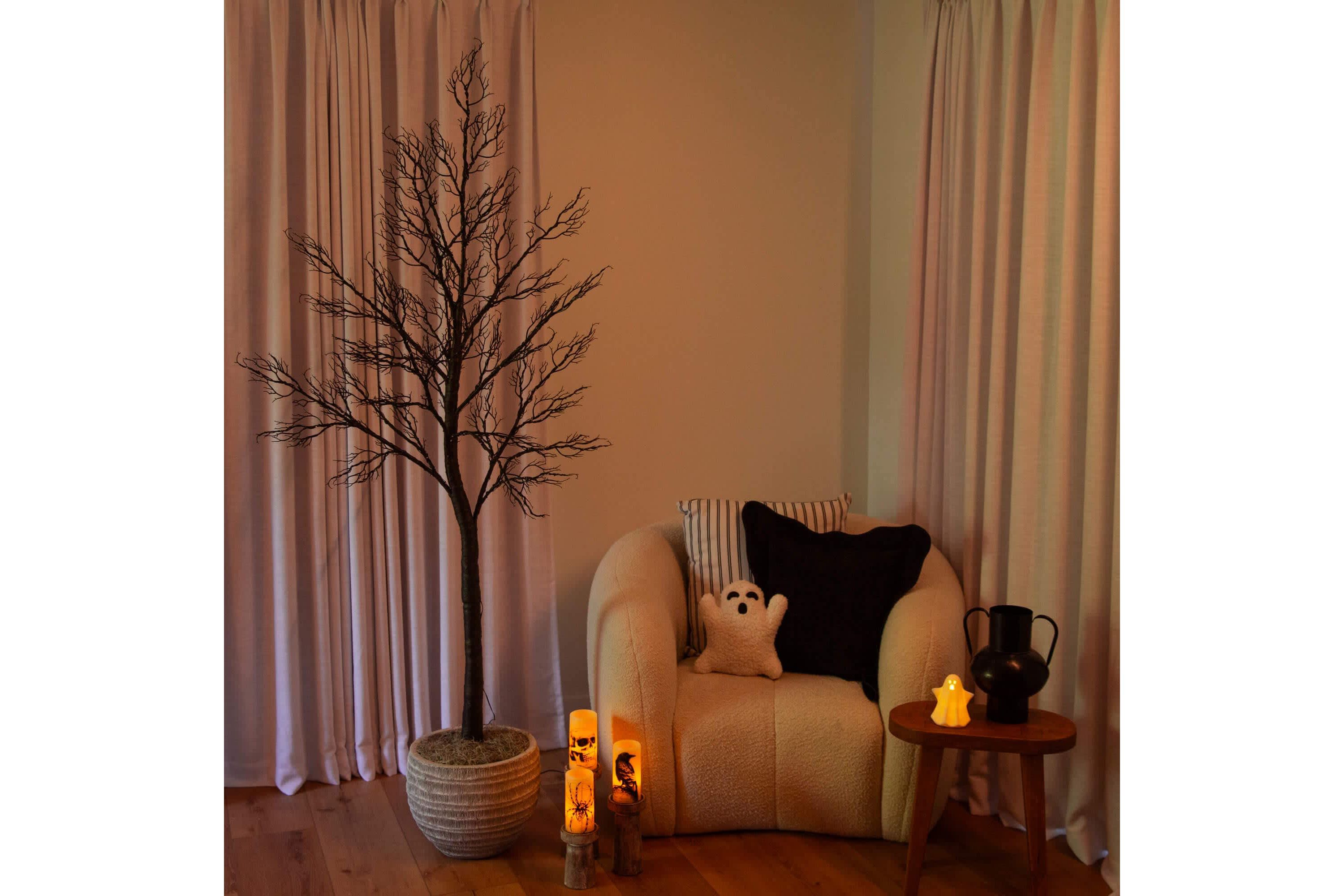 7-Foot Pre-Lit Halloween Minimalist Twig Artificial Fall Tree with 400 Orange & Purple LED Lights