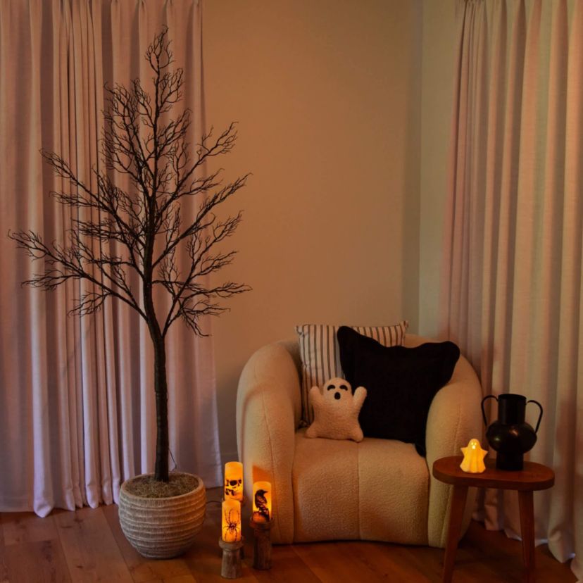 7-Foot Pre-Lit Halloween Minimalist Twig Artificial Fall Tree with 400 Orange & Purple LED Lights