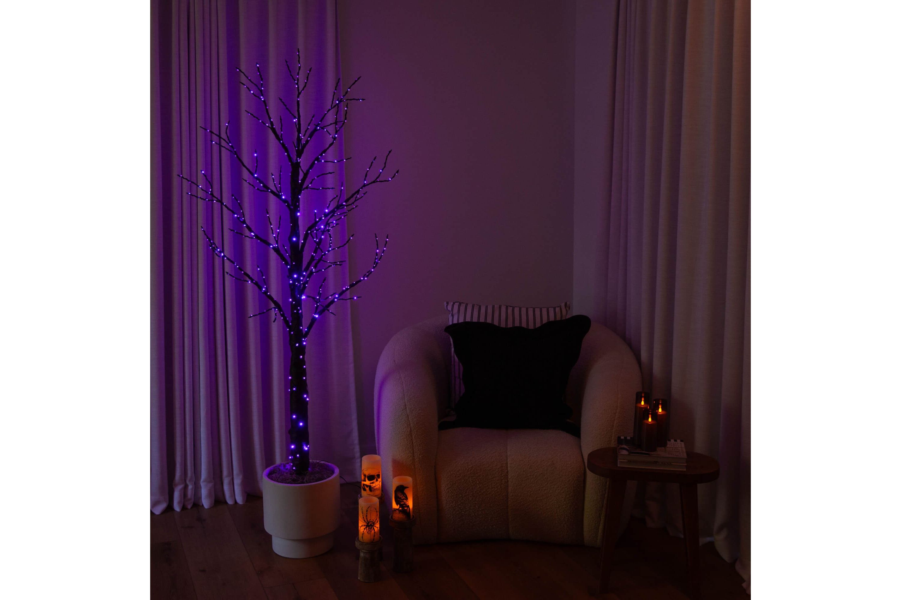 6-Foot Pre-Lit Artificial Halloween Twig Tree with 480 Orange & Purple LED Lights