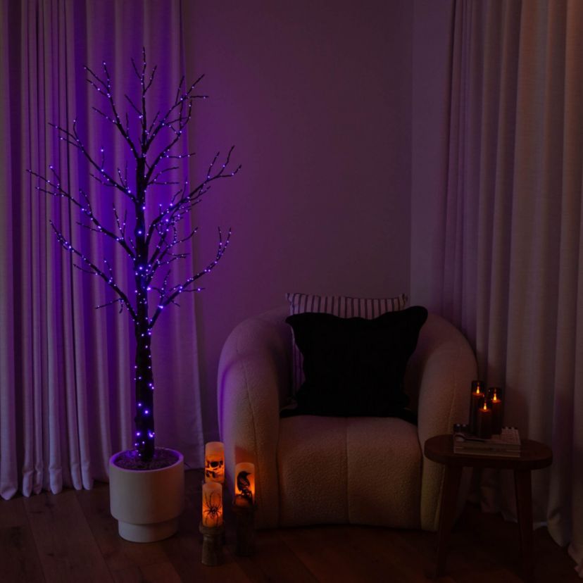 6-Foot Pre-Lit Artificial Halloween Twig Tree with 480 Orange & Purple LED Lights
