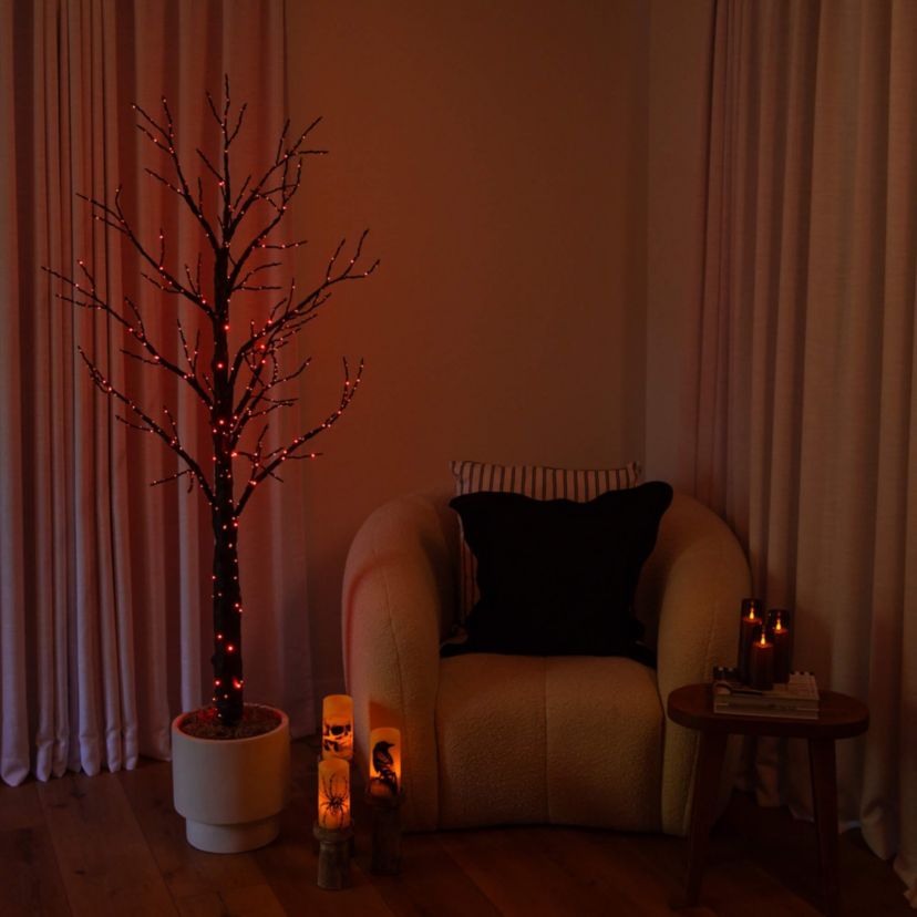 6-Foot Pre-Lit Artificial Halloween Twig Tree with 480 Orange & Purple LED Lights