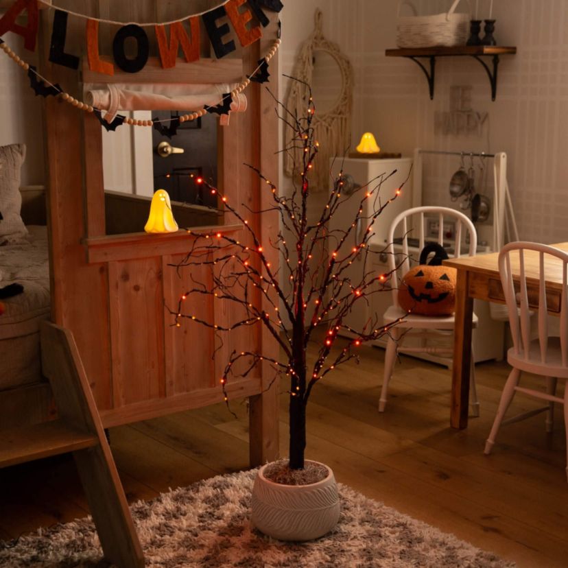 4-Foot Pre-Lit Halloween Black Twig Artificial Tree with 180 Orange & Purple LED Lights