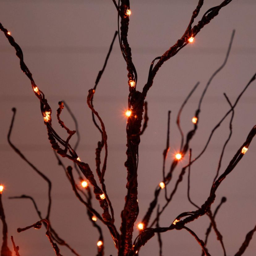 4-Foot Pre-Lit Halloween Black Twig Artificial Tree with 180 Orange & Purple LED Lights