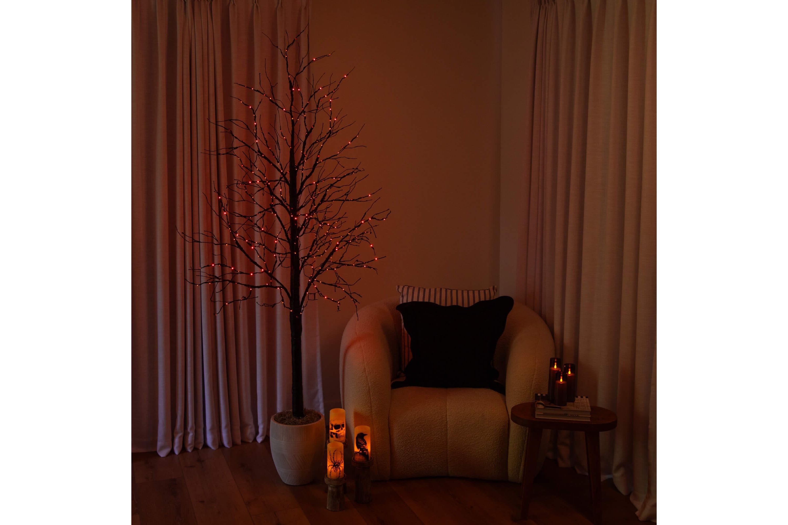 7-Foot Pre-Lit Halloween Black Twig Artificial Tree with 390 Orange & Purple LED Lights