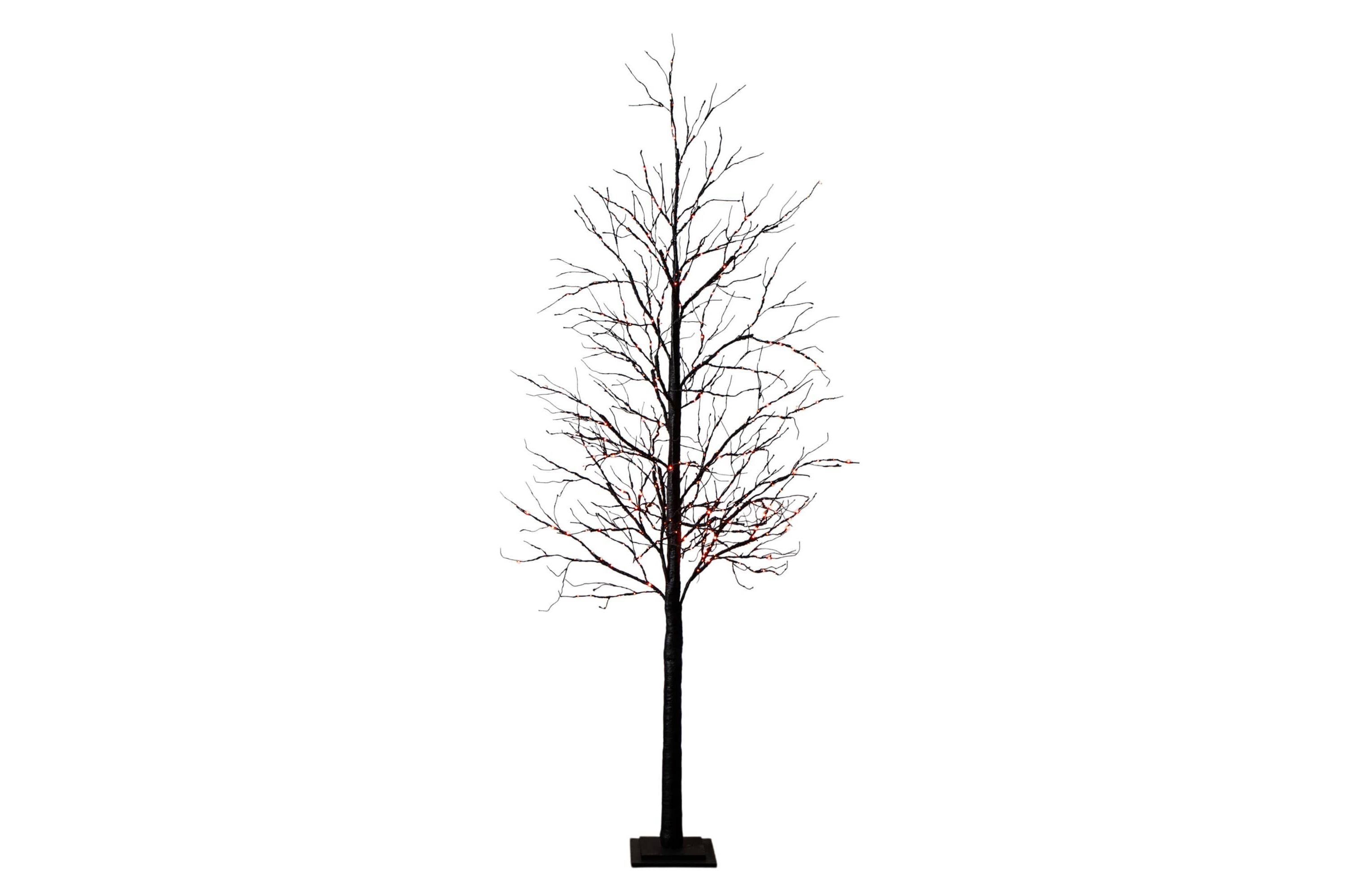 8-Foot Pre-Lit Halloween Black Twig Artificial Tree with 510 Orange & Purple LED Lights