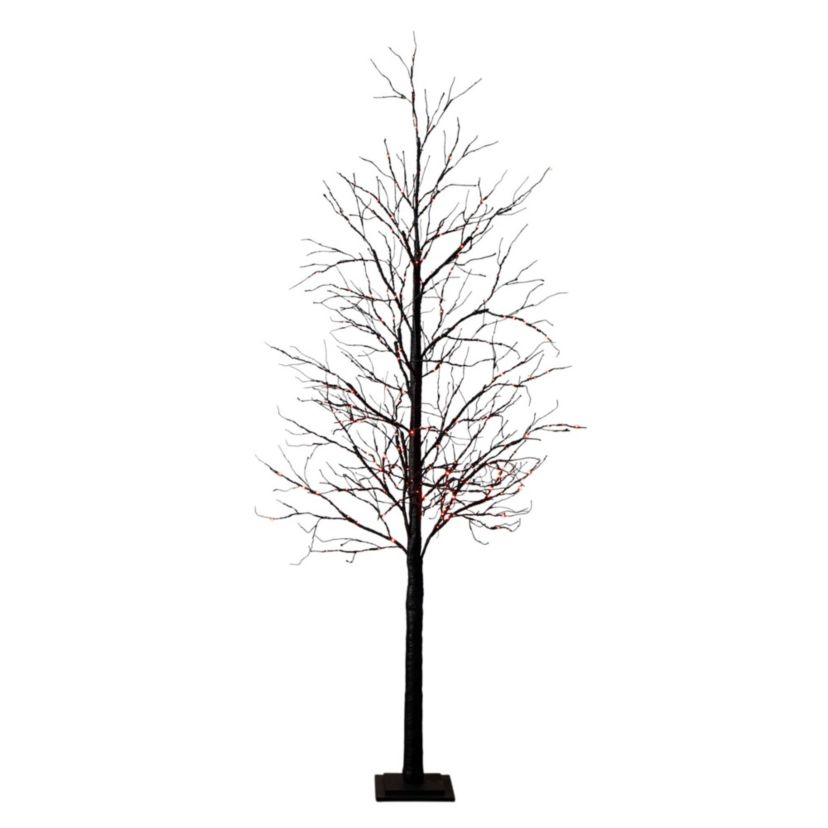 8-Foot Pre-Lit Halloween Black Twig Artificial Tree with 510 Orange & Purple LED Lights