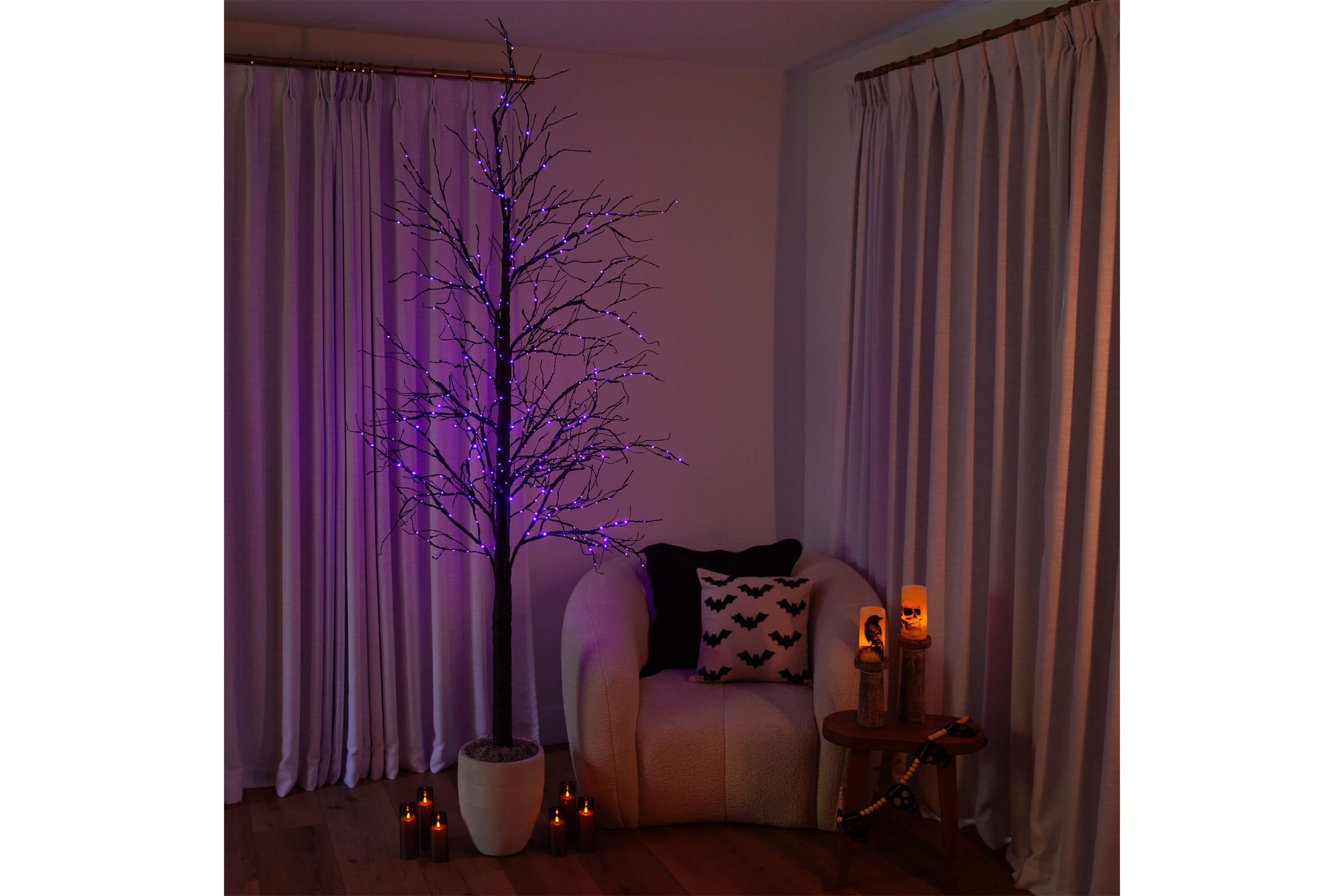 8-Foot Pre-Lit Halloween Black Twig Artificial Tree with 510 Orange & Purple LED Lights